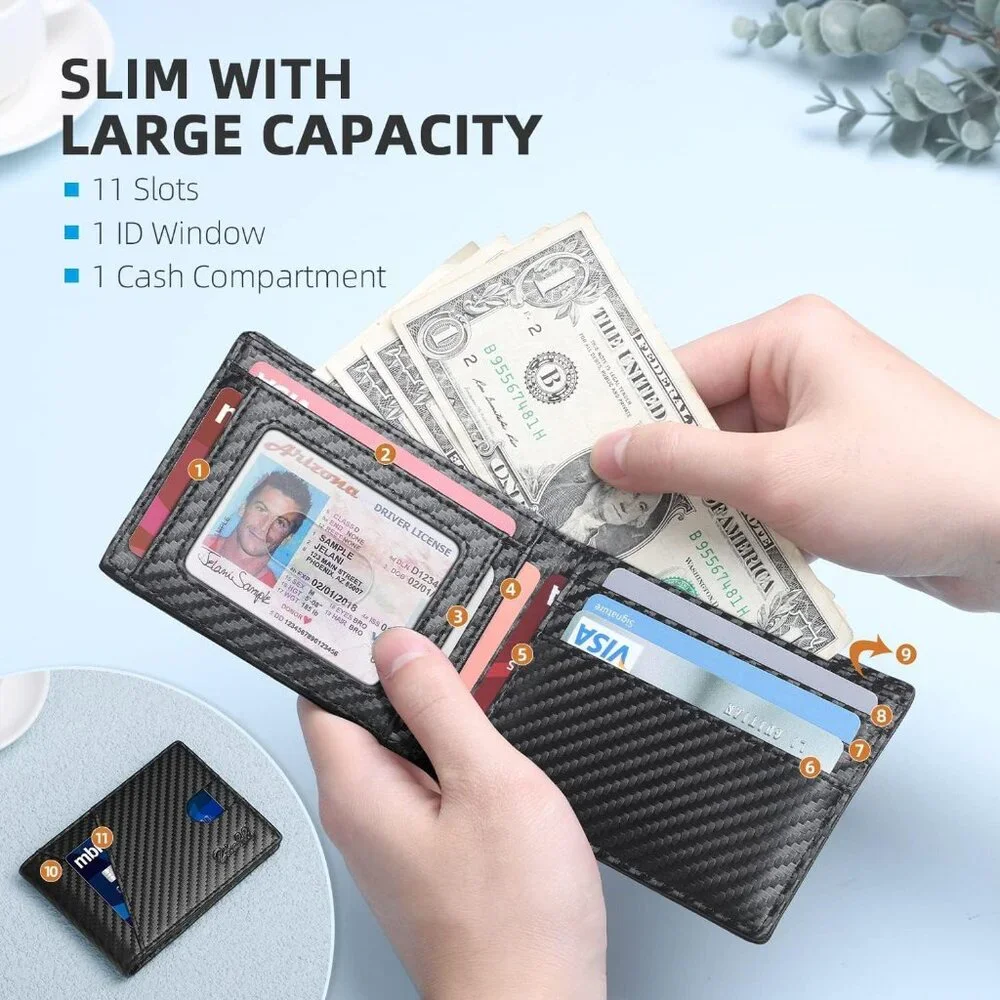 Wallet for Men,Mens Wallet,Slim Leather Bifold,RFID Blocking 11 Slots Gift Box